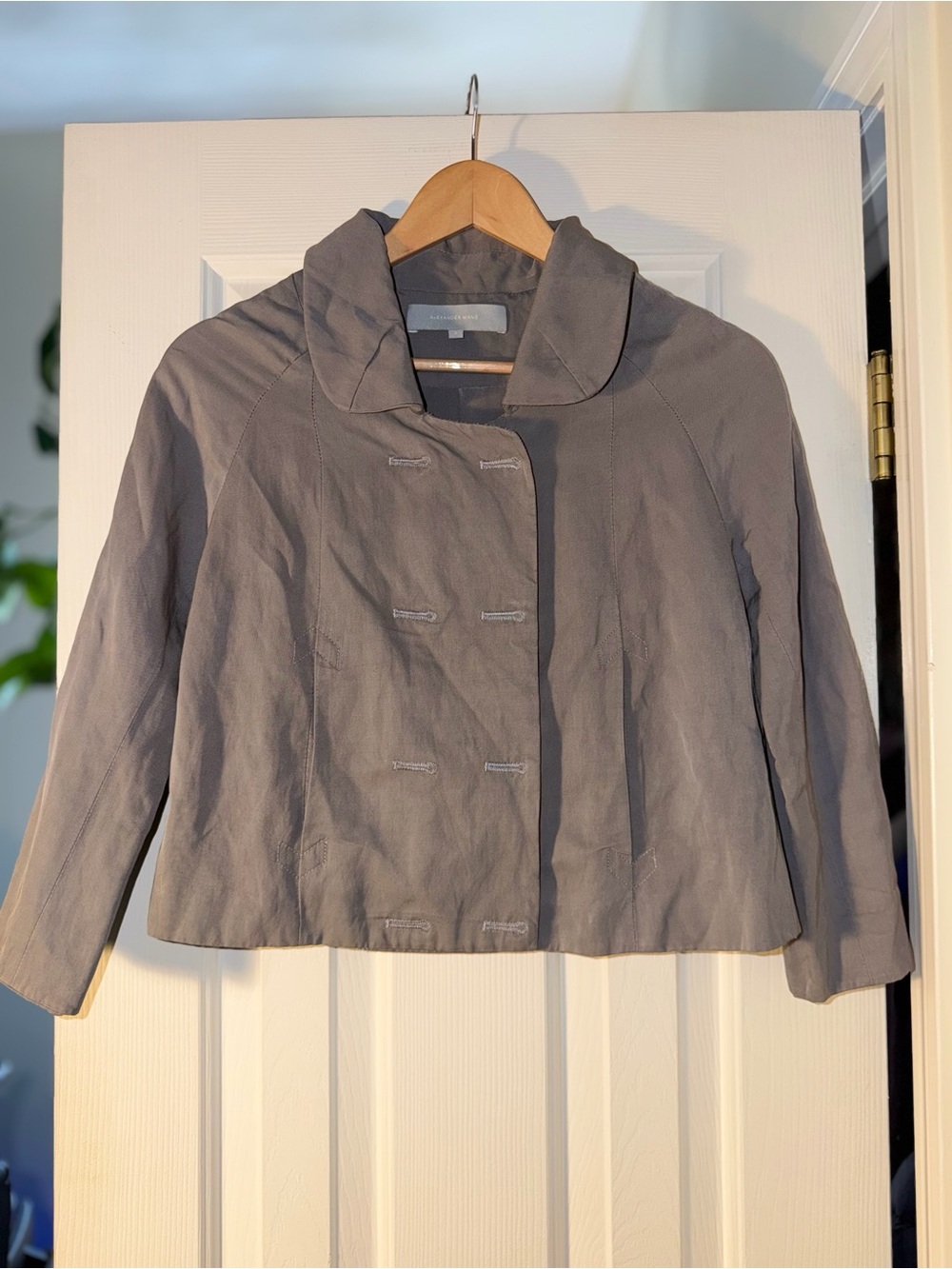 Alexander Wang Gray Cropped Double Breasted Jacket Open Back Blazer Size 6